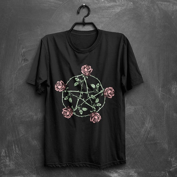 Pentagram Shirt - Goth T Shirt - Gothic T Shirt - Nu Goth - Pastel Goth - Emo Shirt - Pentagram Roses - Pentagram T Shirt