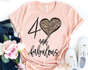 40 and Fabulous Leopard Heart Birthday Tee