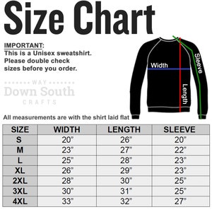 Puede incluir: Tabla de tallas para una sudadera unisex con medidas en pulgadas para el ancho, la longitud y la longitud de la manga. Las tallas van de la S a la 4XL.