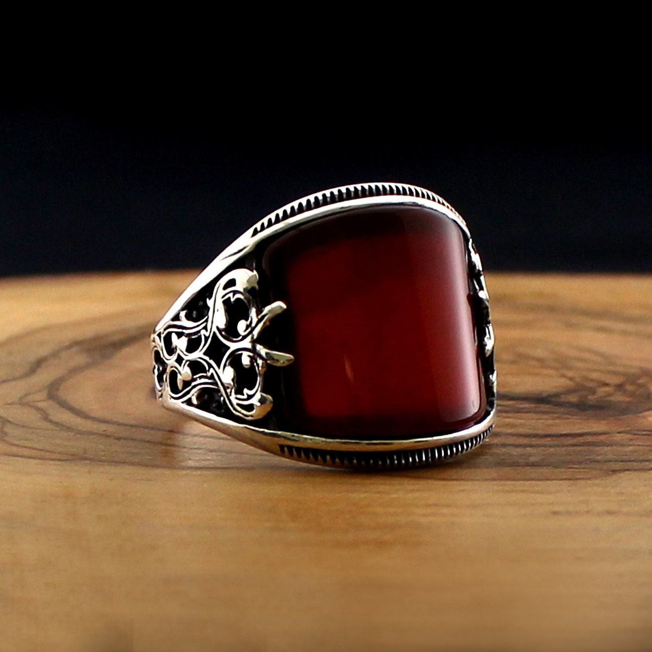Turkish Style 925 Sterling Silver Ring For Men Natural Stone Etsy