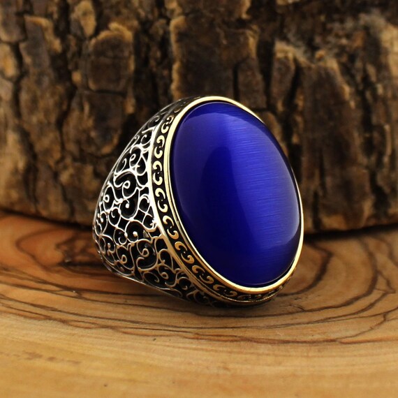 Blue cats eye stone ring deals