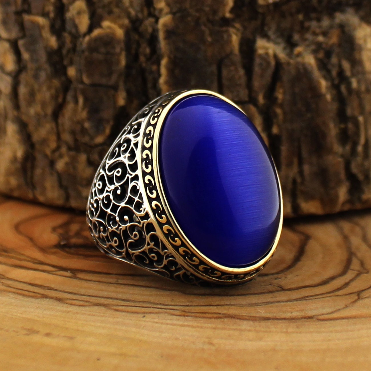 Katzenauge Stein Ring, Blauer KatzenAuge Ring, Großer blauer Ring, Minimal  Ring Silber Natur Edelstein, Sterling Silber Achat Ring, Natürlicher Achat  Ring - .de
