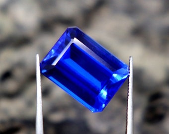 Certified Royal Blue Sapphire Unheated Untreated Loose Sapphire AAA 10.5 Carat Emerald Cut Faceted Sapphire Stone Genuine Sapphire Ring Size