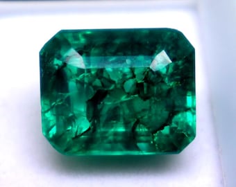 Pierre naturelle verte de taille émeraude AAA | Émeraude colombienne de 14,7 carats pour bague de fiançailles, pierre de naissance de mai et fabrication de bijoux de qualité