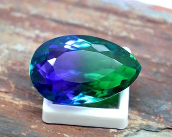 Natural Big Size Tourmaline Dual Color Stone Certified Tourmaline Stone 85.7ct Pear Cut Faceted Tourmaline Green & Violet Color Loose Stone