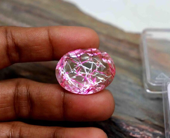 Real Rutile Quartz Stone Oval Cut Rutile Pink Color Stone