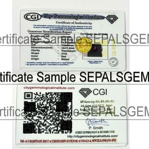 Puede incluir: Dos certificados blancos del City Gemmological Institute. El certificado superior detalla un Star Ruby, con dimensiones de 16x11,8 mm. El certificado inferior incluye un c&oacute;digo QR y el sitio web citygemmologicalinstitute.com.