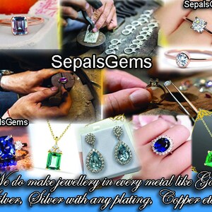 May include: A collage of images showcasing jewelry making. The images show close-ups of hands working on jewelry pieces, including rings, earrings, and necklaces. The text "SepalsGems" appears in the collage, along with the statement "We do make jewellery in every metal like Gold, Silver, Silver with any plating, Copper etc."