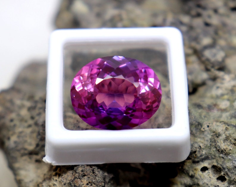 Rosa & violett färgad safir ädelsten äkta safir fasetterad sten certifierad tvåfärgad safir lös sten 18,5 karat ovalslipad safir AAA bild 3