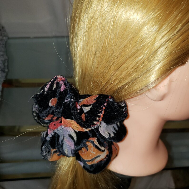 Velvety Floral Curly Scrunchie