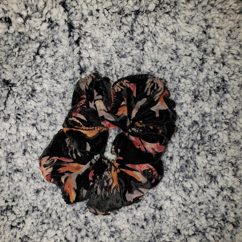Velvety Floral Curly Scrunchie