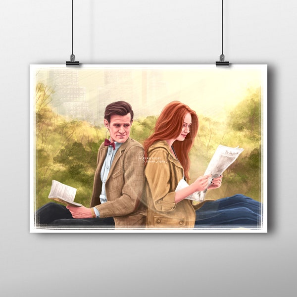 Eleventh Doctor and Amy Pond New York Illustration Doctor Who Art Print - Matt Smith 11th Doctor Karen Gillan Poster