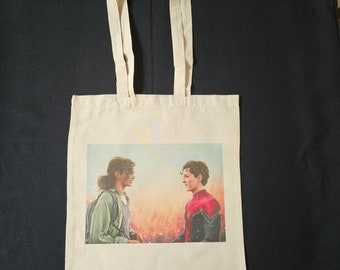 Peter and MJ Tote Bag - Spider-Man Far From Home Art Print Painting