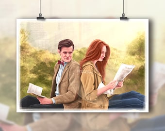 Eleventh Doctor and Amy Pond New York Illustration Doctor Who Art Print - Matt Smith 11th Doctor Karen Gillan Poster