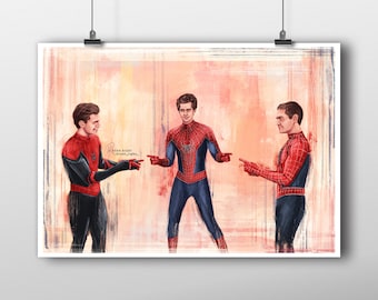 The Magic Number Spider-Man No Way Home Illustration Art Print - Peter Parker Tom Holland Andrew Garfield Tobey Maguire Pointing Meme