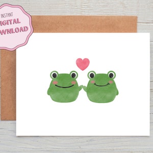 Tarjeta de felicitación imprimible de rana enamorada de acuarela 5x7, perfecta para el Día de San Valentín