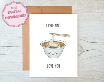 Cartão de trocadilho I Pho-king te amo para impressão, download instantâneo 5x7 engraçado e perfeito para o Dia dos Namorados