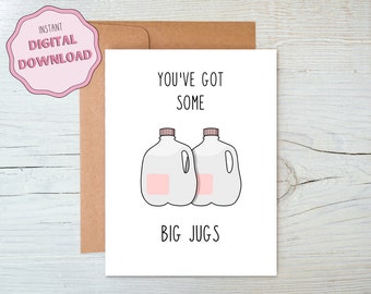 Printable funny card, 5x7 instant download card, boob job card