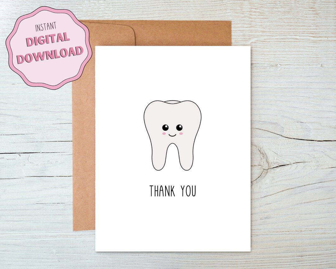 Printable Thank You Card for Your Dentist, 5x7 Cute Tooth Design to