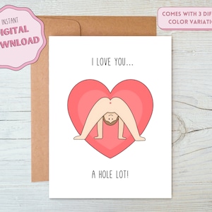 Printable I love you a hole lot card, 5x7 funny pun perfect for boyfriend, girlfriend, husband, wife, friend