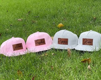 Custom Child  Hat, Signature Cursive,Vegan Leather Patch,Custom infant hat, Signature hat, Child hat, baby hat, Leather Patch Hat