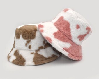 Cow Bucket Hat,Bucket Hat,white hat,winter hat,womens hats