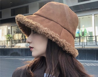 Bucket Hat,Women Winter Cap,Short Brim Round Top Thicken Windproof Packable Panama Fisherman