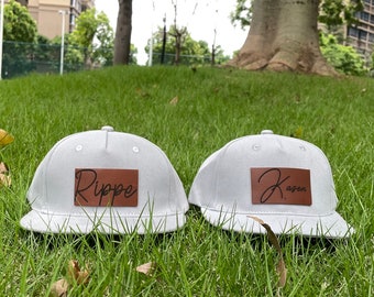 Custom Child  Hat, Signature Cursive,Vegan Leather Patch,Custom infant hat, Signature hat, Child hat, baby hat, Leather Patch Hat