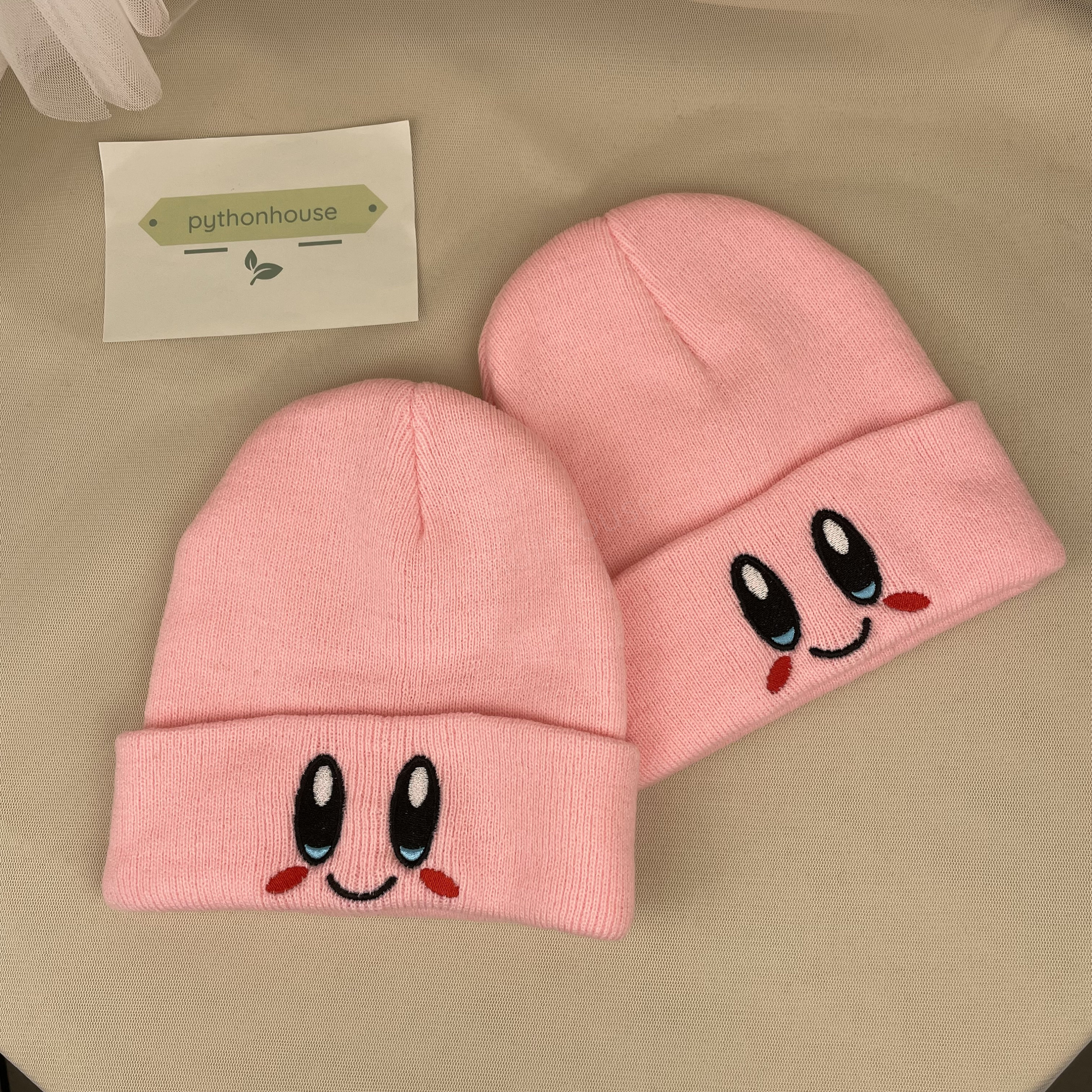 Kirby Knit Cap Pink Knit Hat Beanie Plush Cap Adult Unisex for Woman and Men Kirby Hat 