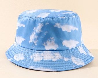 Bucket Hat, blue sky white cloud hat,womens hats