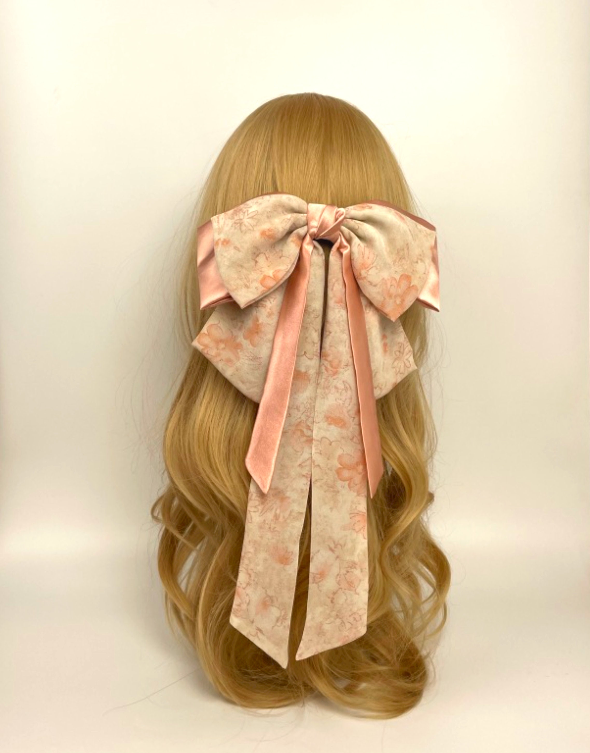 Allereyae Vintage Long Silk Bow Hair Clip Barrette Ribbon Mesh Bow Head  Clip Headwear Pink Chiffon Bowknot Headpieces Silk Bow Hair Accessories for