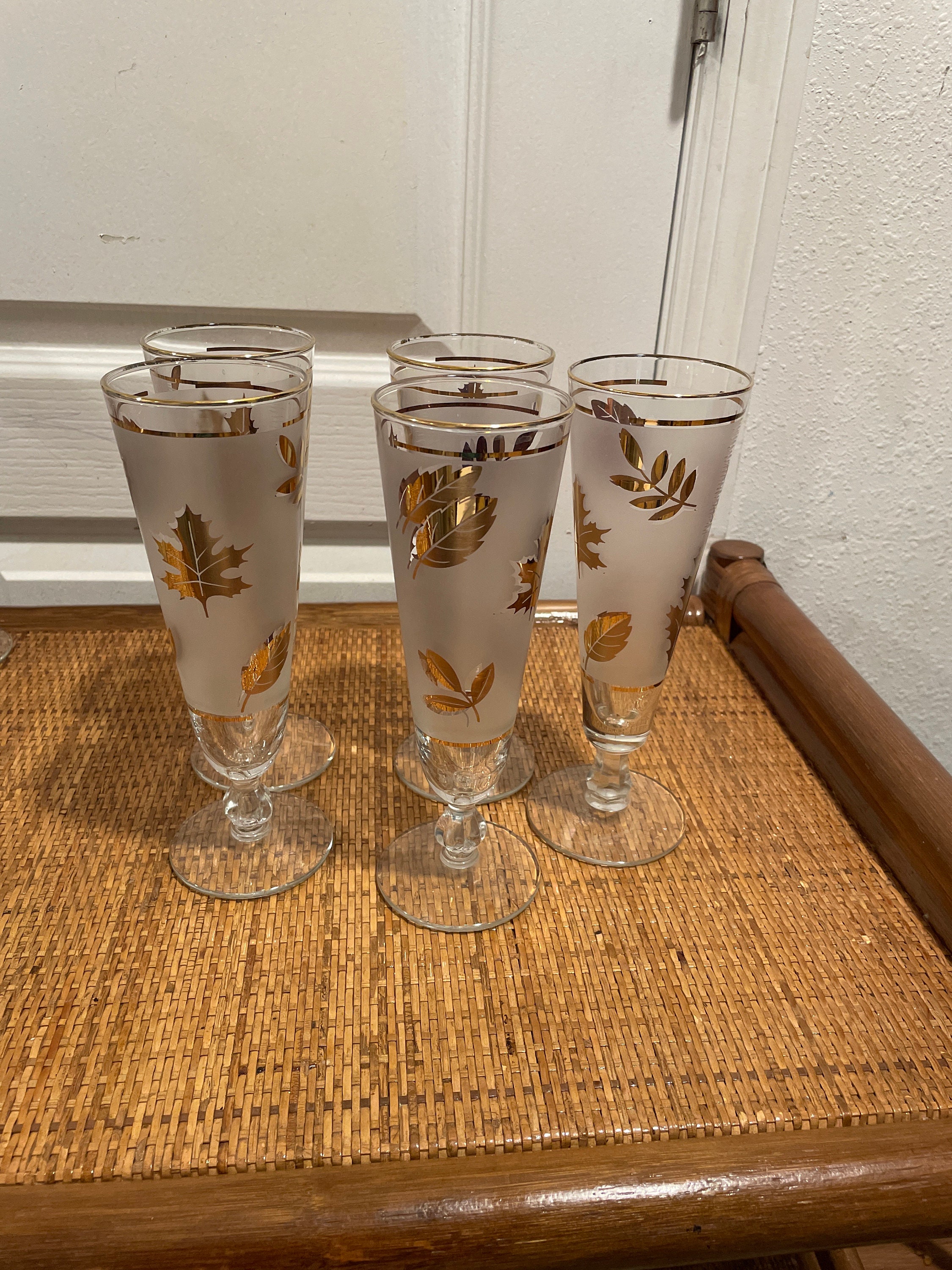 Libbey Glass Company Golden Foliage Pilsner Glass Lot Of 5 Etsy