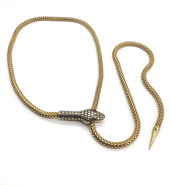 Vintage Jewelry-Gold Mesh Snake Necklace With Auro