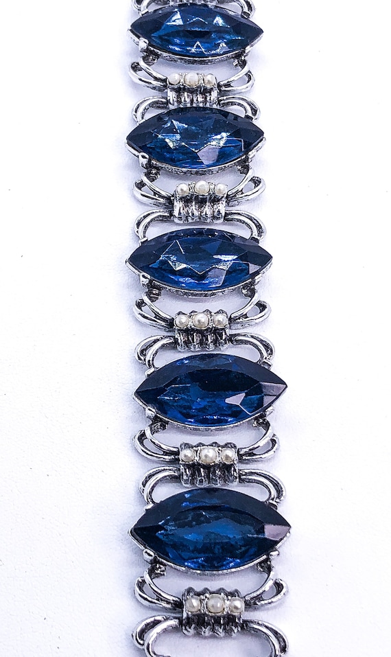 Vintage Jewelry- 1960s-1970s Blue Navette Rhinesto