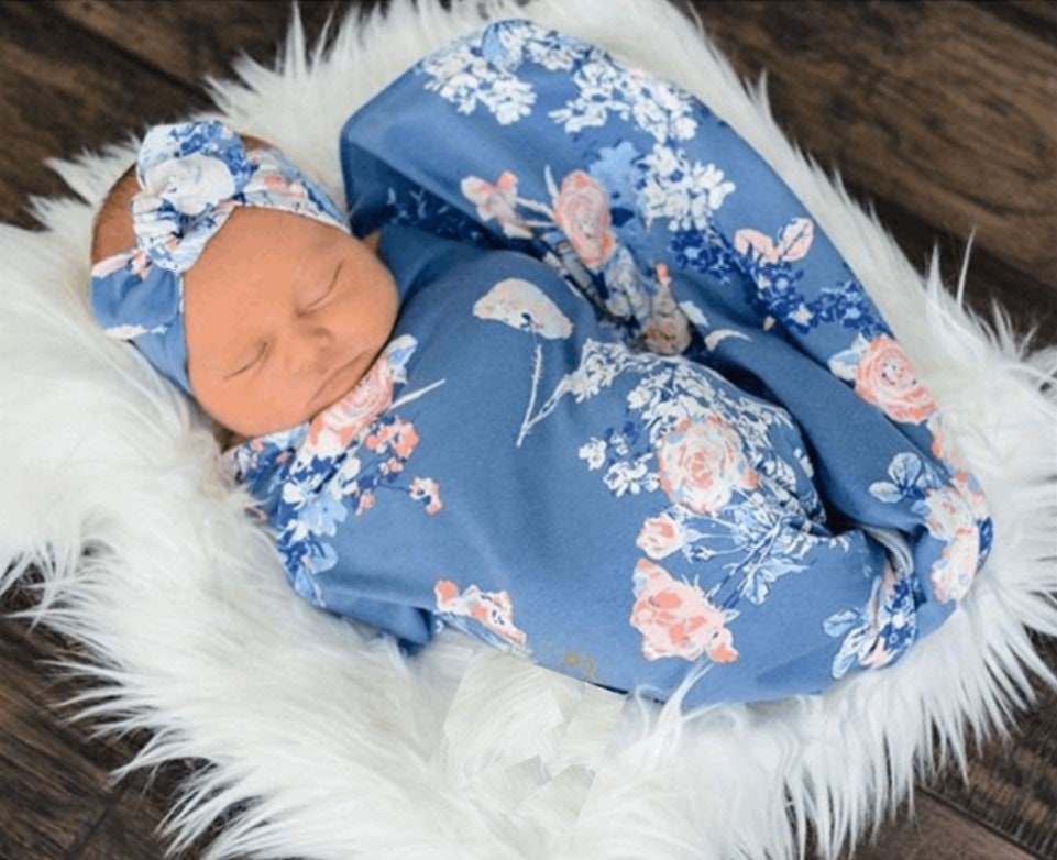CLEARANCE Floral Swaddle Blanket w/ Headband Swaddle Etsy