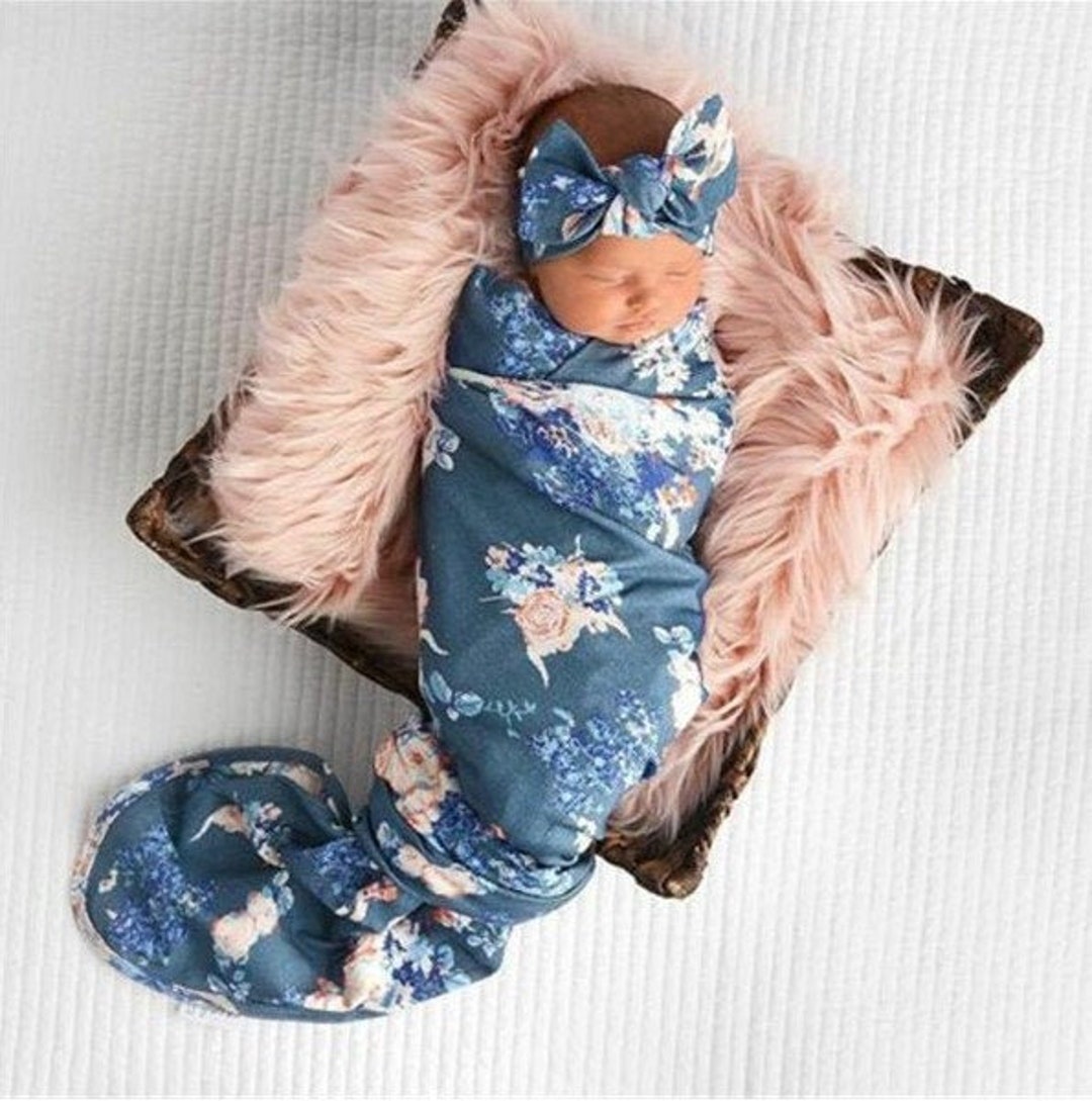 CLEARANCE Floral Swaddle Blanket W/ Headband Swaddle Etsy