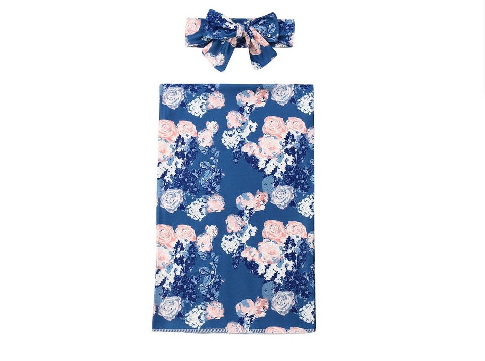 CLEARANCE Floral Swaddle Blanket W/ Headband Swaddle Etsy