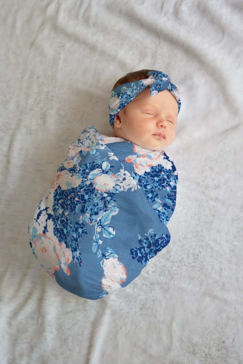 CLEARANCE Floral Swaddle Blanket W/ Headband Swaddle Etsy