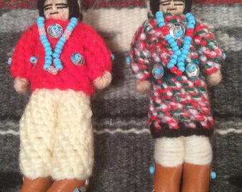 Handwoven Fabric and Beaded Wearable Mini Navajo Doll Set