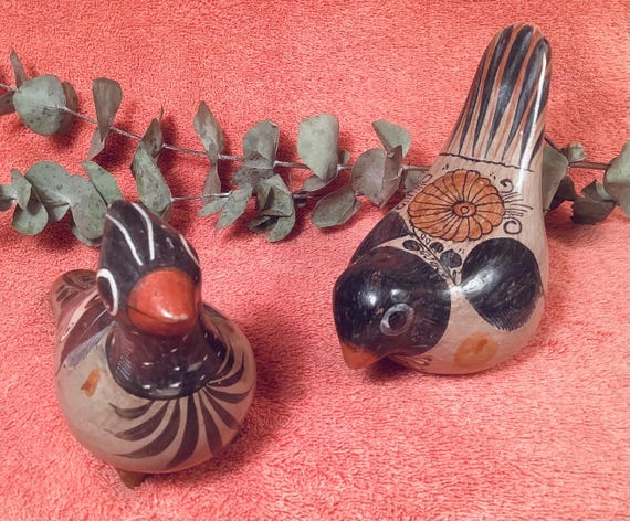 Pair of Mexican Tonala pottery Folk Art Birds