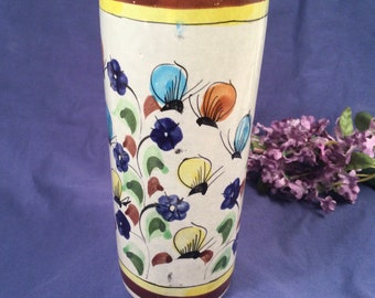 Mexican Butterfly Painted Tonala Flower Vase
