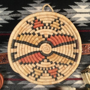 Hopi Indian Vintage Polychrome Coil Plaque with Geometric Design