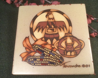 Vintage Teissedre 1982 Corn Eagle Pot Tile
