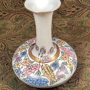 Antique Unique Hand Painted Flower Vase with Gold Accent