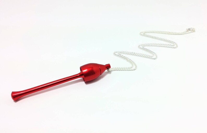 Transforming Mushroom Pendant Necklace Stash Pipe Red