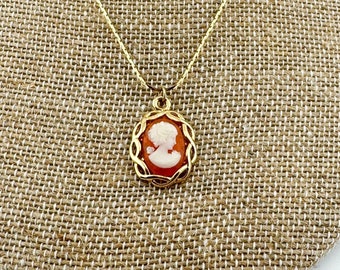 Vintage Signed Napier Cameo Pendant Necklace Gold Plated Whimsy Regency