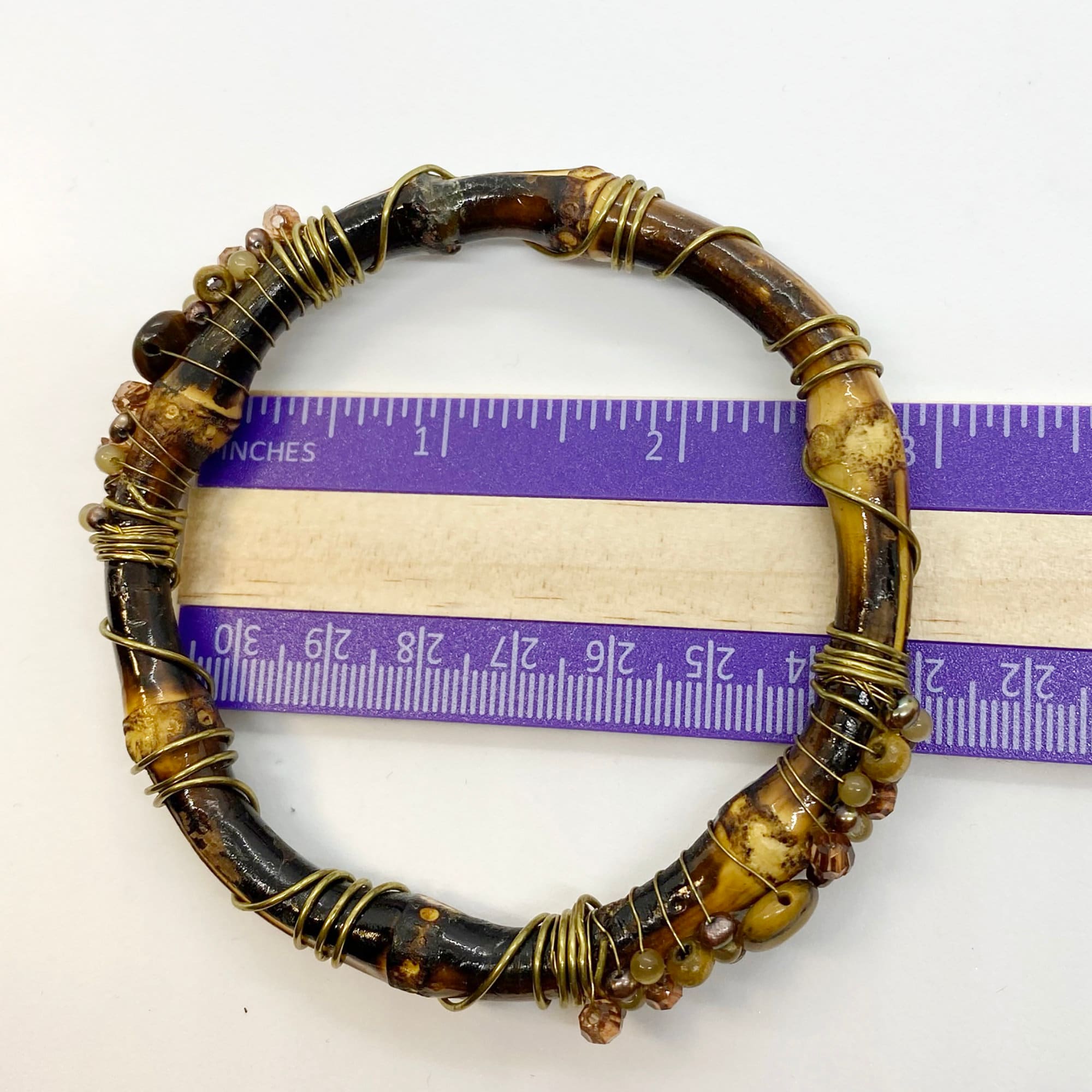 Vintage Bamboo Bangle Bracelet With Beads Wrapped Gold Tone Etsy