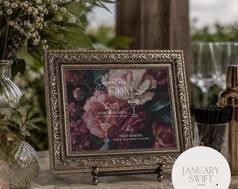 Burgundy Bloom | Menukaart met kenmerkende drankjes | Ingelijste of oningelijste print | Gedrukt kunstwerk