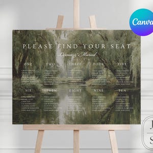 Enchanted Willow Waters Artwork Seating Chart Template (Alphabetical & Table Options | Canva Template, Digital Download)