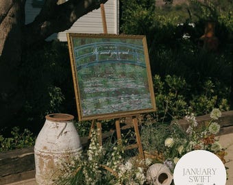 Bridge over a Pond of Water Lilies Seating Chart Artwork Sign | Unframed and Framed Print, Canvas & Foamboard